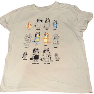 Bluey Character Family Graphic Tee Cream Short Sleeve Shirt Bandit Chilli Bingo